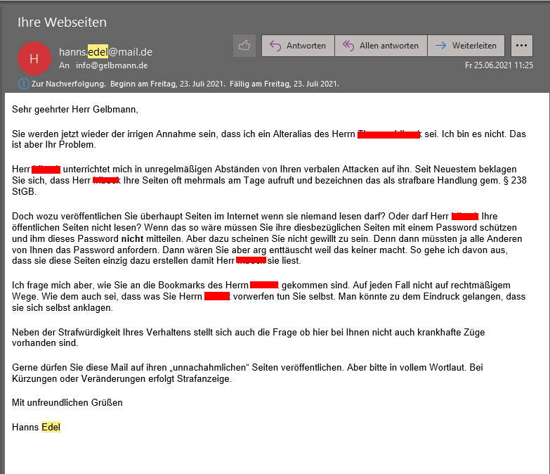 Fake-User von meinem Stalker mein Stalker