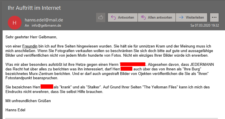 mein psychich kranker Stalker als Hanns Edel