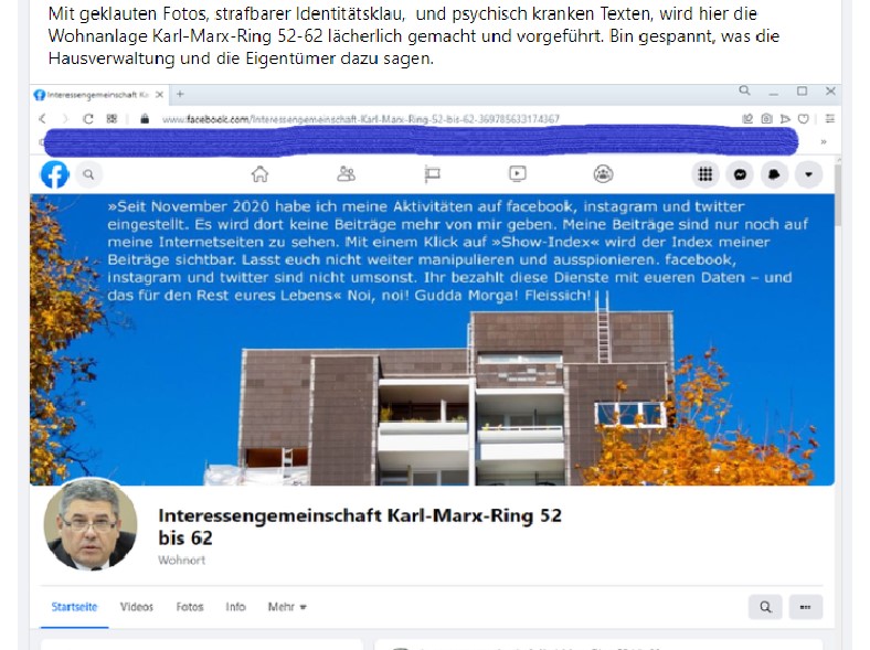 Post und Kommentare meines psychisch kranken Stalkers 