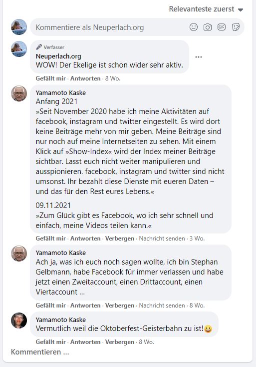 Post und Kommentare meines psychisch kranken Stalkers 