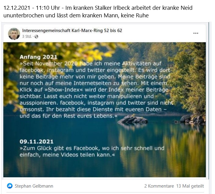 Post und Kommentare meines psychisch kranken Stalkers 