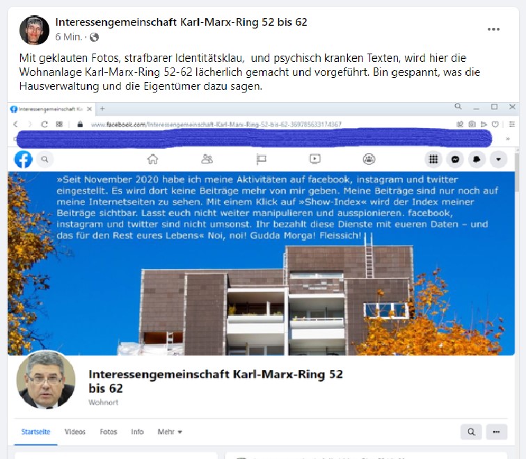Post und Kommentare meines psychisch kranken Stalkers 