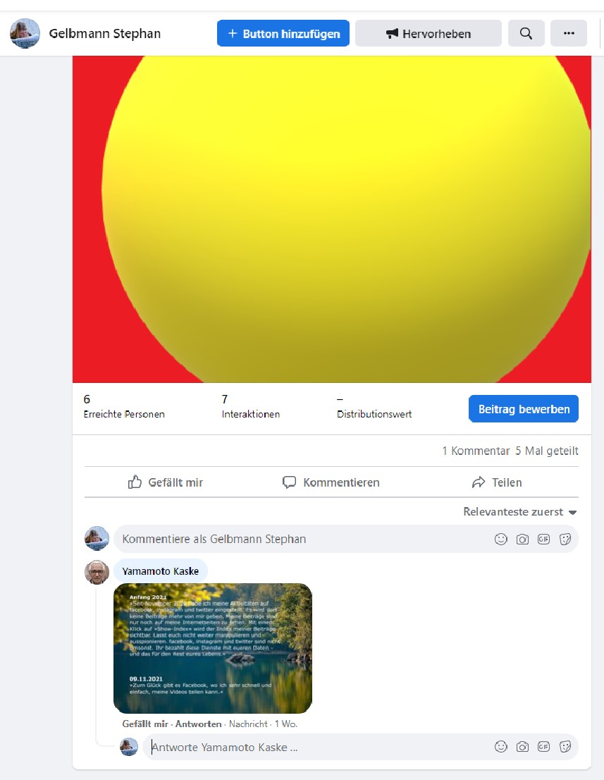 Post und Kommentare meines psychisch kranken Stalkers 