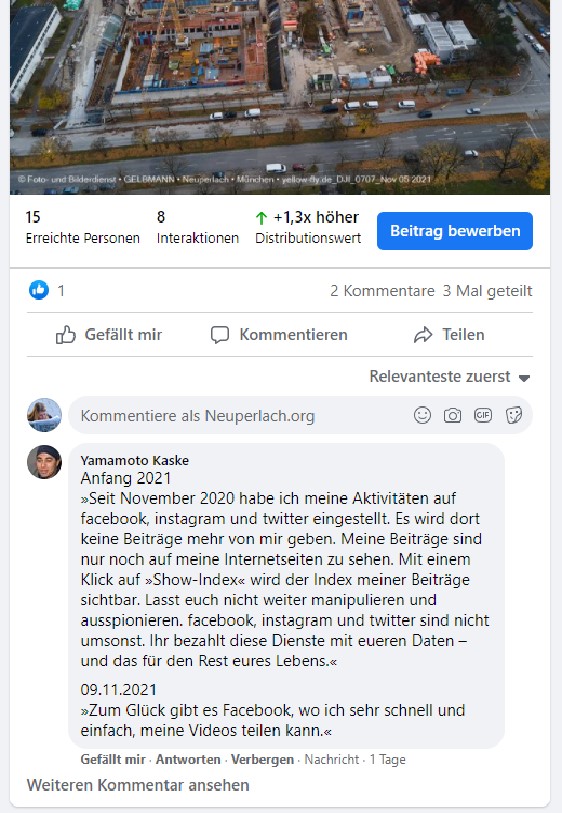 Post und Kommentare meines psychisch kranken Stalkers 