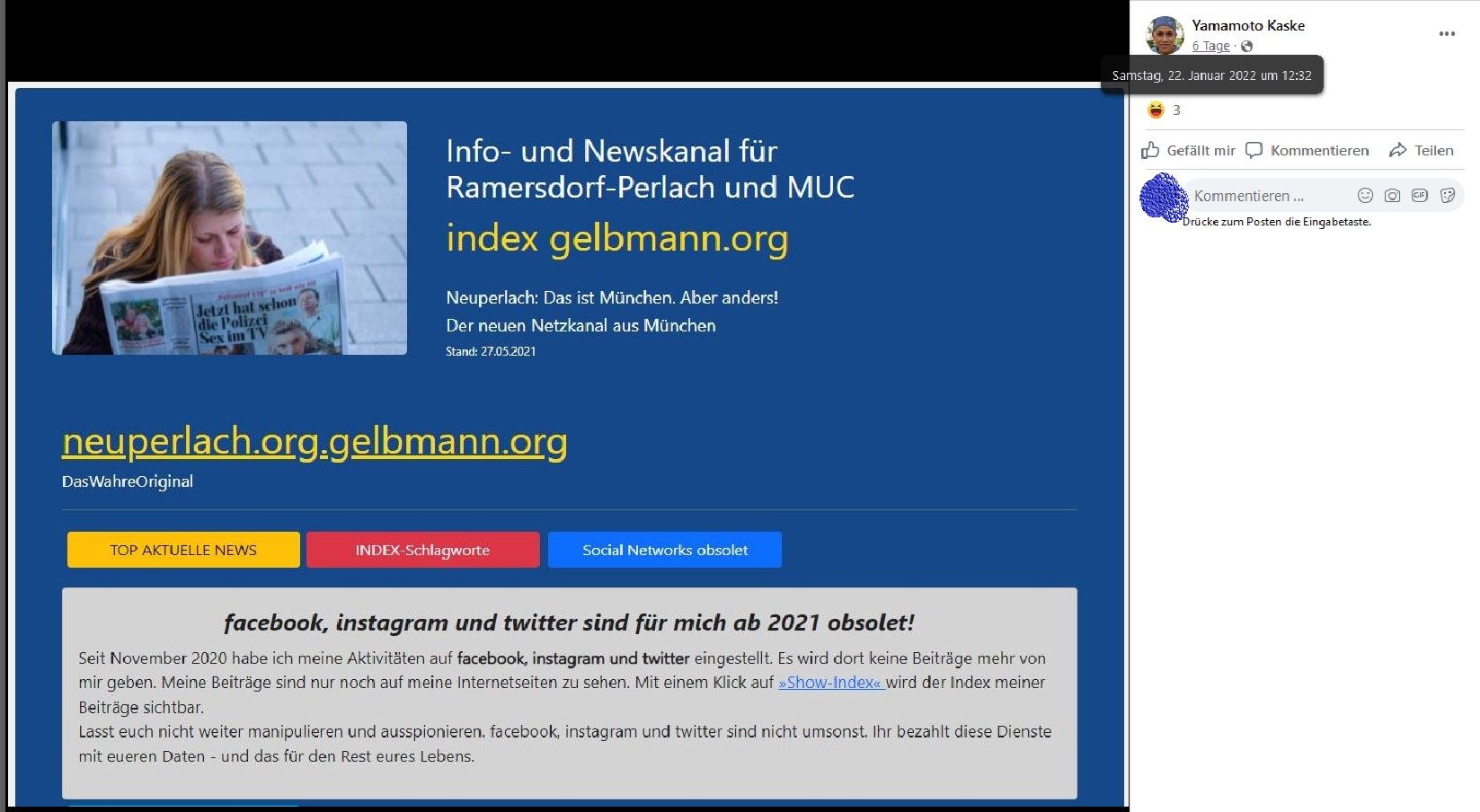 Post und Kommentare meines psychisch kranken Stalkers 