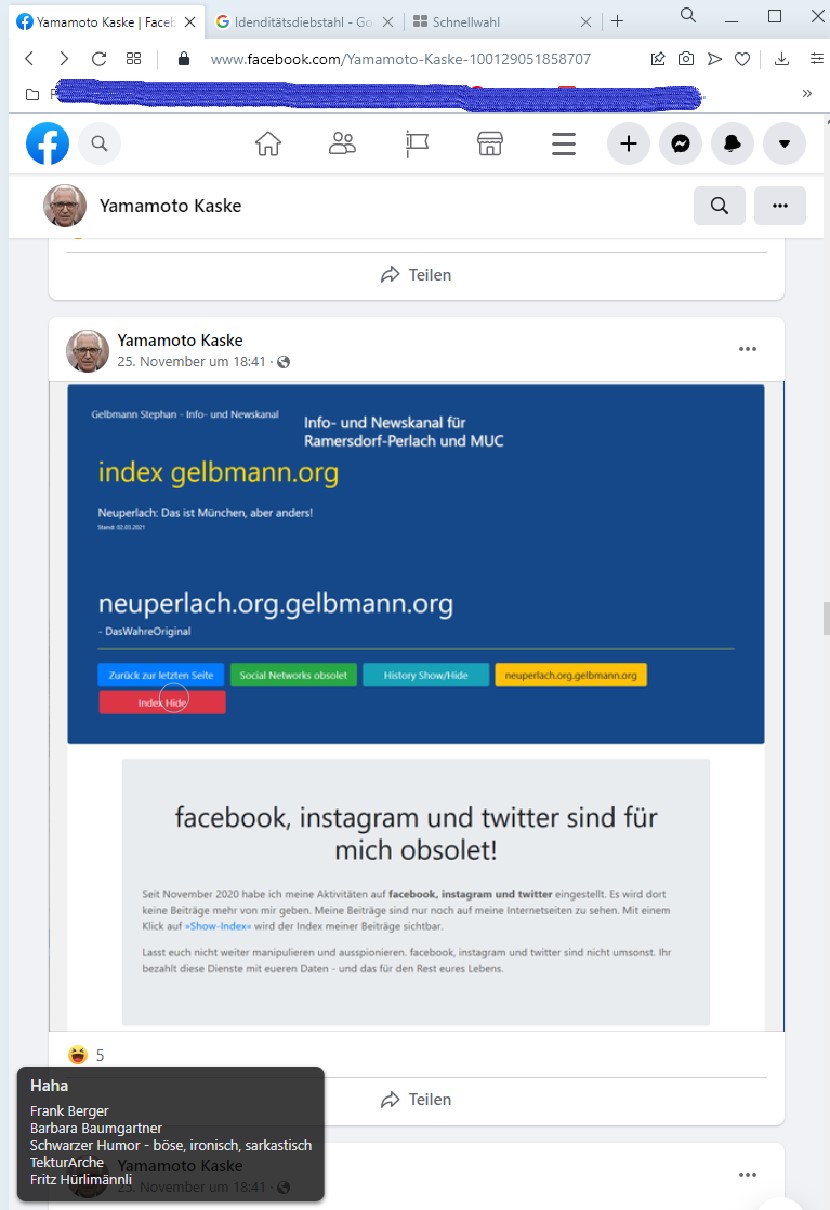 Post und Kommentare meines psychisch kranken Stalkers 