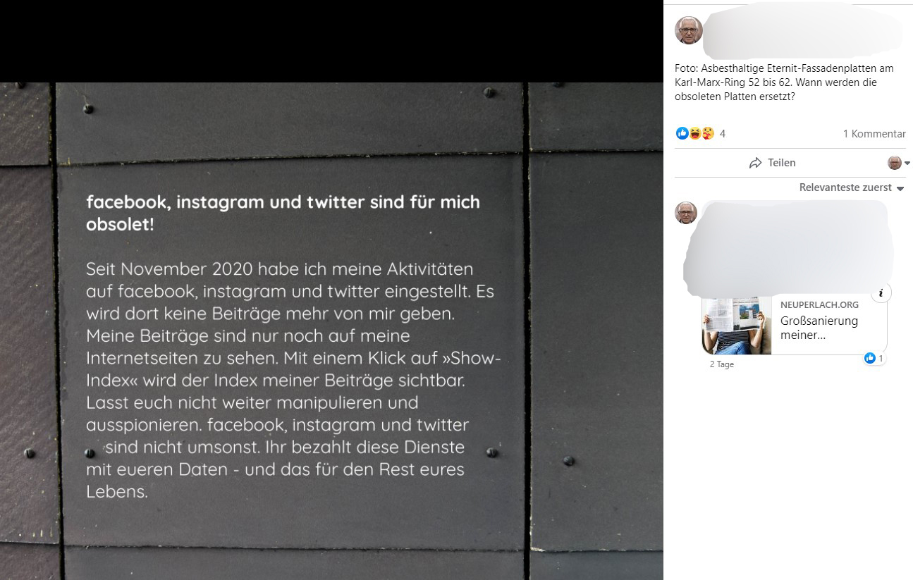 Post und Kommentare meines psychisch kranken Stalkers 
