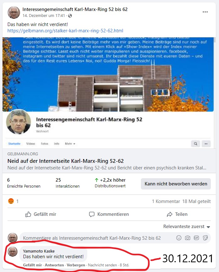 Post und Kommentare meines psychisch kranken Stalkers 