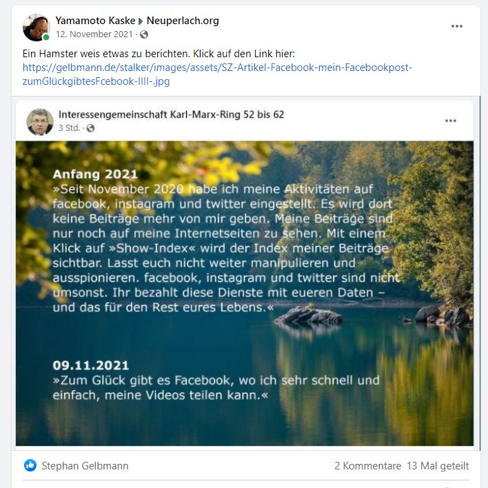 Post und Kommentare meines psychisch kranken Stalkers 