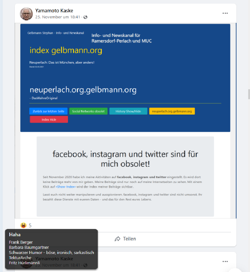 Post und Kommentare meines psychisch kranken Stalkers 